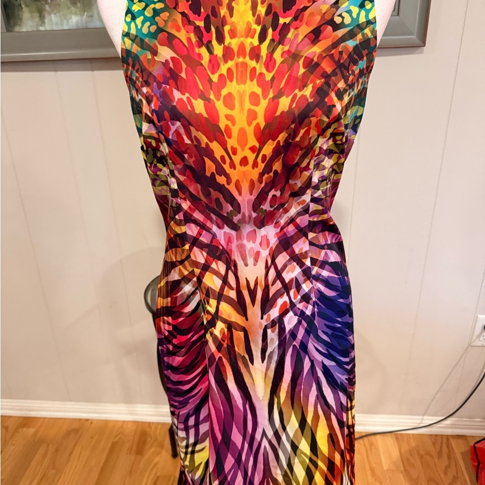 Multicolor Animal-Print Midi Dress with Vibrant Palette